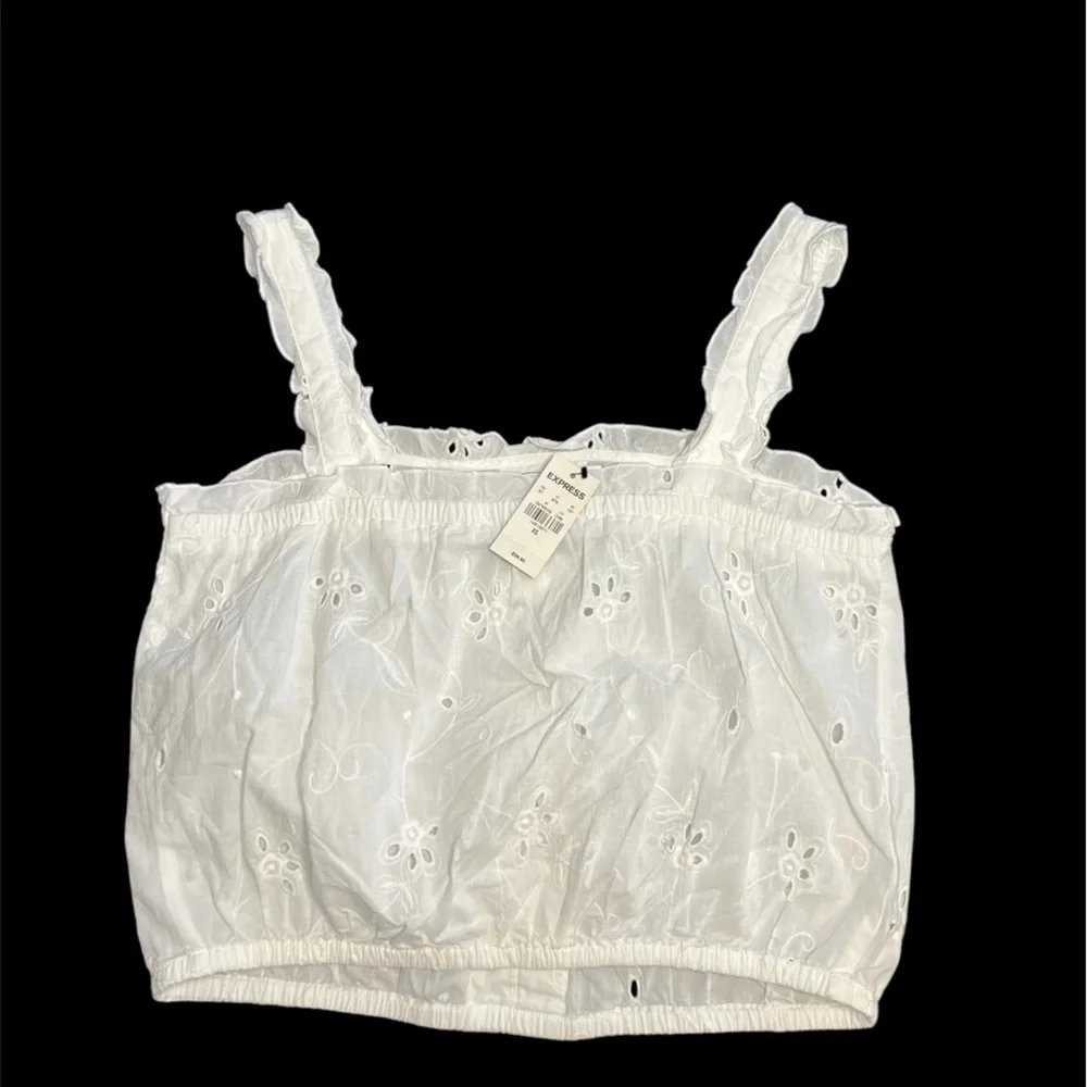 Express White Cropped Ruffled Camisole - Picture 2 of 3